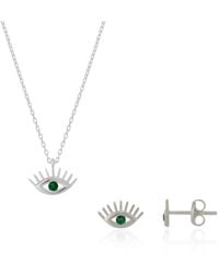 Spero London - Emerald Eye Evil Eye Sterling Necklace & Stud Earring Set - Lyst