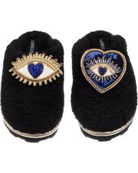 Laines London - Teddy Closed Toe Slippers With Double Heart & Love Eye Brooches - Lyst