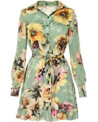 AVENUE No.29 - Floral Print Satin Shirt Dress - Lyst