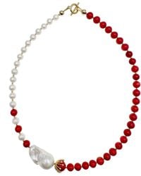 Farra - Freshwater Pearls And Coral With Baroque Pearls Elegant Necklace - Lyst