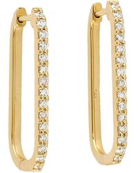 Artisan - 14k Solid Gold Rectangle Shape & Pave Diamond Long Hoop Earrings - Lyst