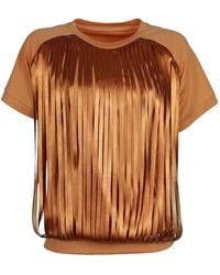 Lalipop Design - Neutrals Color Blouse With Laser-Cut Vegan Leather Fringes - Lyst