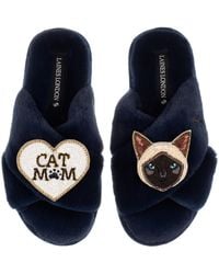 Laines London - Classic Laines Slippers With Cat Mum Mom & Siamese Cat Brooches - Lyst