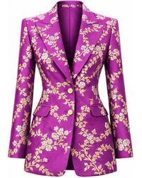 Richa Sharma - Luxury Handcrafted Amethyst Silk Brocade Blazer With Floral Detailing - Lyst