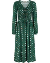 Sugarhill - Kasia Shirred Midi Dress Dark Dots - Lyst
