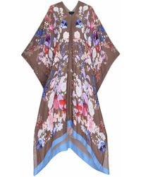 Meng - Chocolate Watercolour Flowers Silk Georgette Kaftan - Lyst