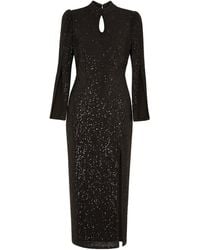 Yumi' - Sequin Fitted Midi Dress With Flute Sleeves - Lyst
