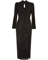 Yumi' - Sequin Fitted Midi Dress With Flute Sleeves - Lyst