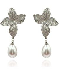Michael Nash Jewelry - Neutrals Liviana Cubic Zirconium Pave And Pearl Drop Clip On Earrings - Lyst