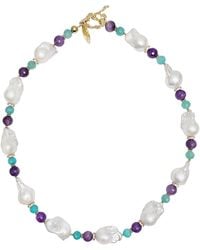 Farra - Elegant Baroque Pearls With Amethyst & Amazonite Necklace - Lyst