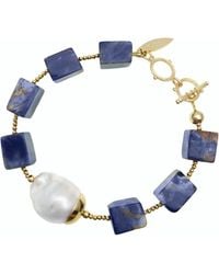 Farra - Square Lapis Lazuli With Baroque Pearl Bracelet - Lyst