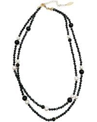 Farra - Classic Obsidian With Freshwater Pearls Double Layers Necklace - Lyst