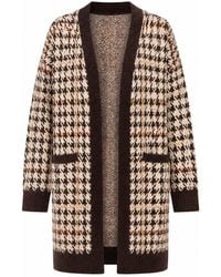 Yumi' - Knitted Check Long Cardigan - Lyst