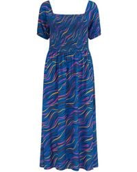 Sugarhill - Jolene Shirred Midi Dress Bright, Jazz Waves - Lyst