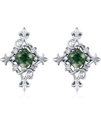 Azura Jewelry New York - Vine Diamond Moss Agate Stud Earrings Vermeil - Lyst