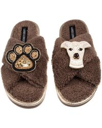 Laines London - Neutrals Laines Neutral Boucle Slippers With The Italian Greyhound & Paw Brooches - Lyst