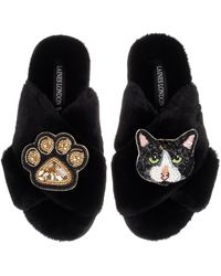 Laines London - Classic Laines Slippers With Oreo Cat & Paw Brooches - Lyst