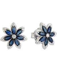 Artisan - Marquise Shape Blue Sapphire & Natural Diamond In 18k White Gold Stud Earrings - Lyst