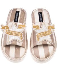 Laines London - Neutrals Flatform Stripe Open Toe Slippers With & Fucking Fabulous Brooches - Lyst