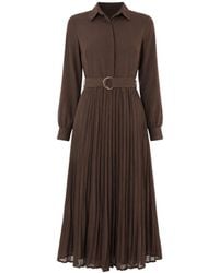John Abgin - Chiffon Belted Pleated Midi Shirt Dress - Lyst