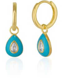 Spero London - Enamelled Jewelled Sterling Drop Hoop Earring - Lyst