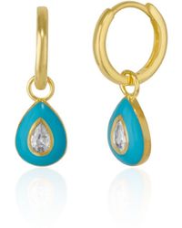 Spero London - Enamelled Jewelled Sterling Drop Hoop Earring - Lyst