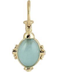 Artisan - 18k Yellow Gold In Oval Aquamarine Gemstone & Diamond Designer Charm Pendant - Lyst