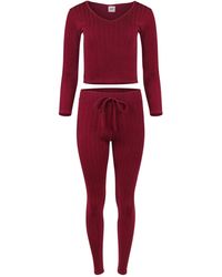 Lezat - Miranda Cozy Sweater Hoodie & legging Set Burgundy - Lyst