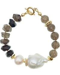 Farra - Baroque Pearl With Tiger Eye Stones And Smoky Quartz Bracelet - Lyst