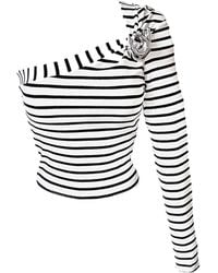 London Atelier Byproduct - Striped One Sleeve Top With Metal Brooch - Lyst