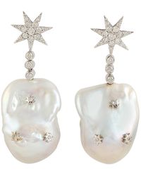 Artisan - Baroque Pearl & Diamond Star Drop Earrings - Lyst