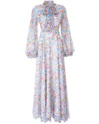 Sofia Tsereteli - Long Chiffon Dress In Watercolor Print - Lyst