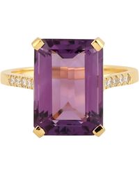 Artisan - 18k Yellow Gold With Pave Diamond & Emerald Cut Amethyst Cocktail Ring - Lyst