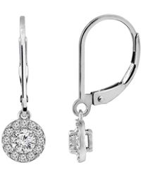 Diamonbliss - Leverback Drop Halo Earrings, Half Carat - Lyst
