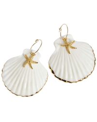 POPORCELAIN - Golden Edge Clam Shell With Starfish Hoop Earrings - Lyst