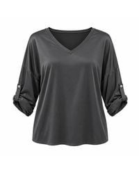 James Lakeland - Charcoal Satin V-Neck Blouse - Lyst