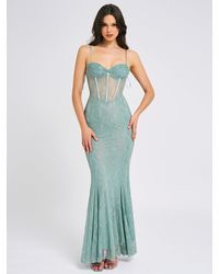 chinese dress ladies Miss Circle Women Fatima Green Crystal Sleeveless Corset Mermaid Maxi Dress