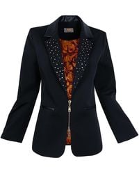 Lalipop Design - Stud Embellished Tailored Jacket With Floral Print Satin Lining - Lyst