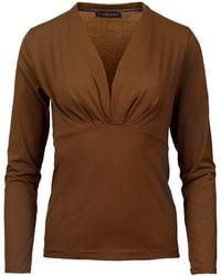 Conquista - Long Sleeve Chocolate Faux Wrap Top - Lyst