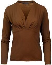 Conquista - Long Sleeve Chocolate Faux Wrap Top In Stretch Jersey Sustainable Fabric - Lyst