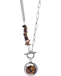My Little Nature - Tiger's Eye Necklace With Beaded Chain And Charm - Lyst