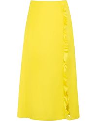 JAAF - Ruffled Silk Midi Skirt In Lemon Yellow - Lyst