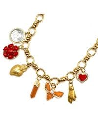 Achala Handcrafted - Coral Charm Necklace With Cat Eye Bee Charm & Coin Charm - Lyst