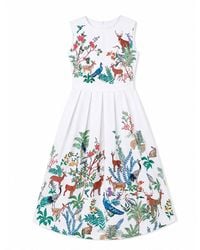 Yumi' - Woodland Animal Print Cotton Midi Skater Dress - Lyst