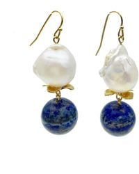 Farra - Freshwater Pearl With Lapis Lazuli Hook Earrings - Lyst