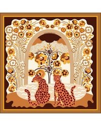 Jessie Zhao New York - Double Sided Silk Scarf Of Leopards With Floral Fountain - Lyst
