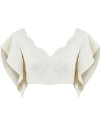 Lilamie - Neutrals Lisbon Wavy Sleeves V Neck Summer Top - Lyst