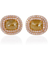 Artisan - Solid 18k Yellow Gold In Natural Pave Ice Diamond Two Row Design Stud Earrings - Lyst