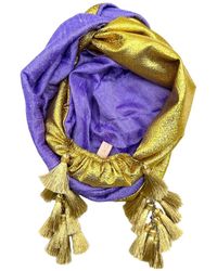 Julia Clancey - Snazzy Gold & Lilac Raw Silk Chacha Reversible Turban - Lyst