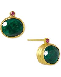 Ottoman Hands - Lucia Emerald And Pink Crystals Stud Earrings - Lyst